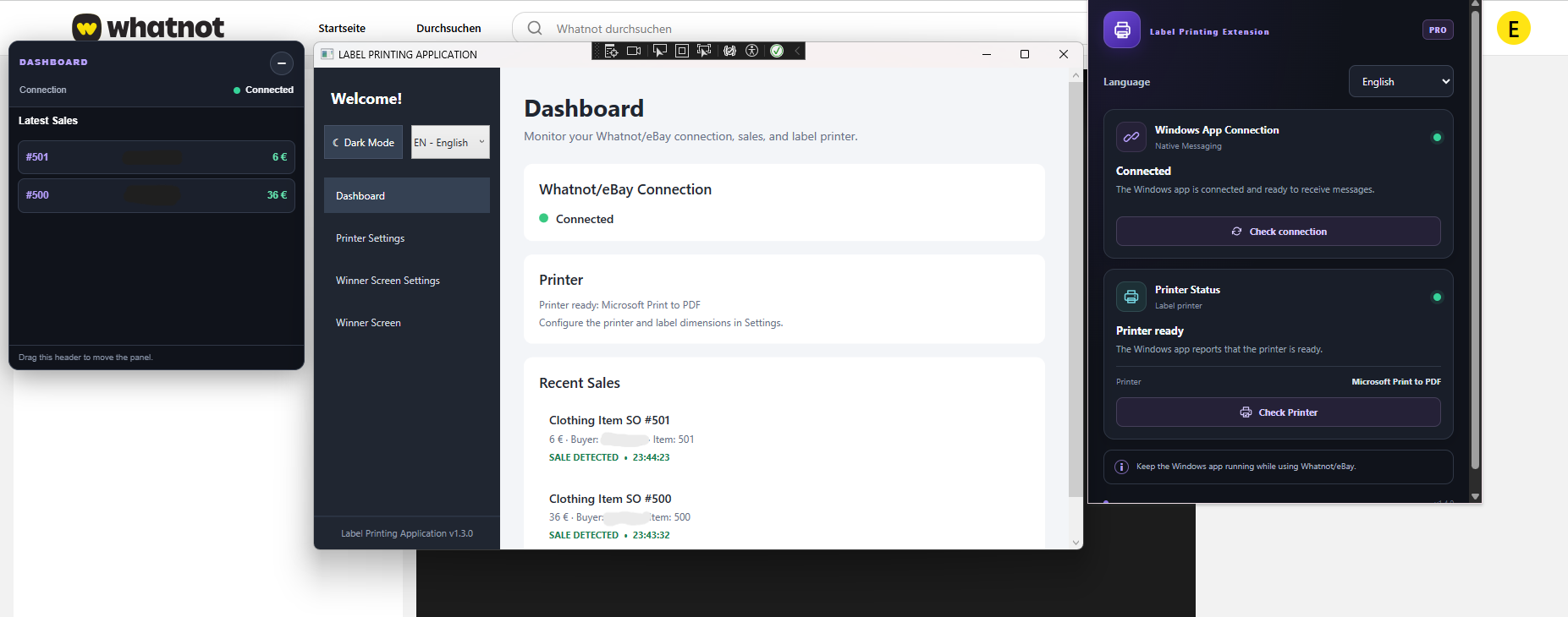 Application and Extension Screenshot